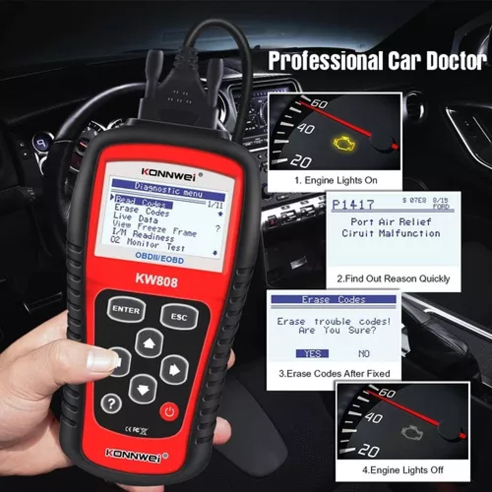 Escaner Konnwei OBD2 vehiculo auto